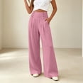 thumbnail image 4 of CHGBMOK Women's Plus Size Wide Leg Pants Smocked Elastic High Waist Casual Palazzo Trousers Button Decor Loose Flowy Long Pants with Pockets, 4 of 5