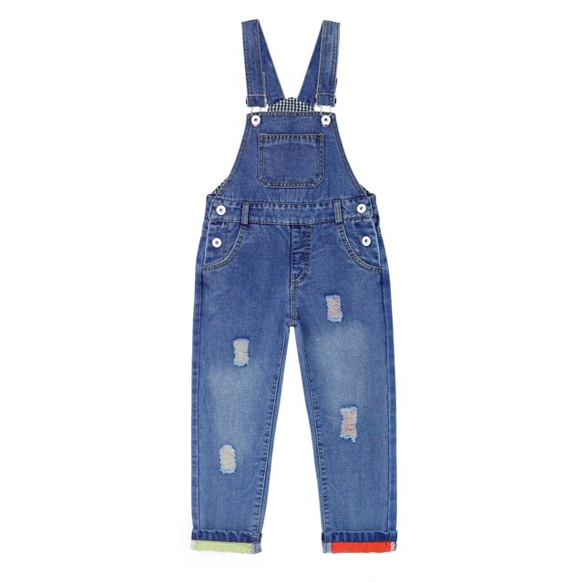 Mono Vaquero Desgastado Elástico con Pechera Grande Para Niño y Niña,KIDSCOOL SPACE, Azul, 18-24 Meses