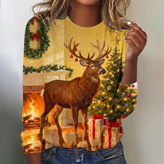 Mifsaly Cute Christmas Sweatshirts for Women Plus Size Xmas Santa Vintage Pullover Tops Comfy Movies Watching Shirts Tunic Loose Party Blouse 2025 Holiday Festival Clothing