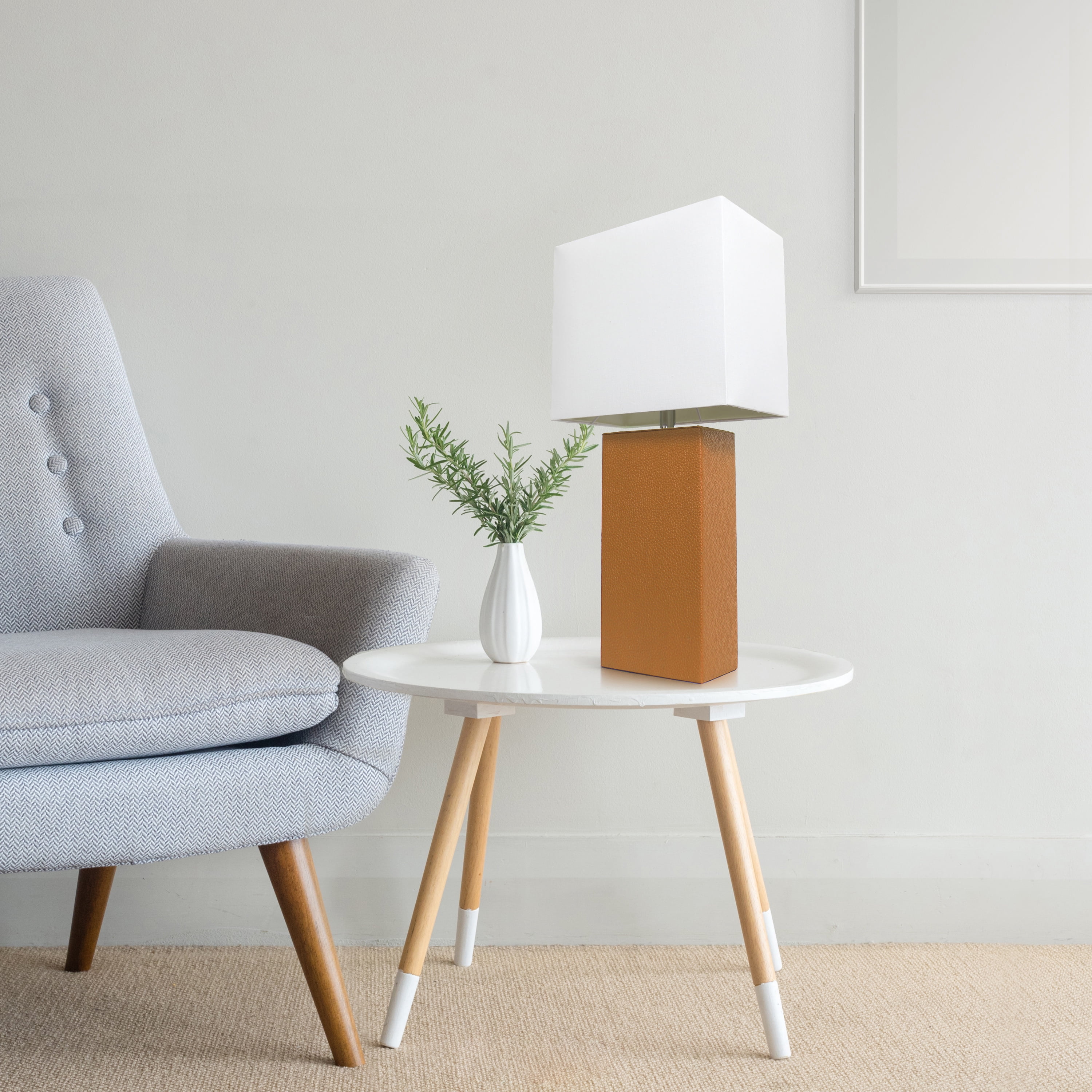 Lalia Home 21" Leather Modern Bedside Table Lamp with LED Bulb, Tan