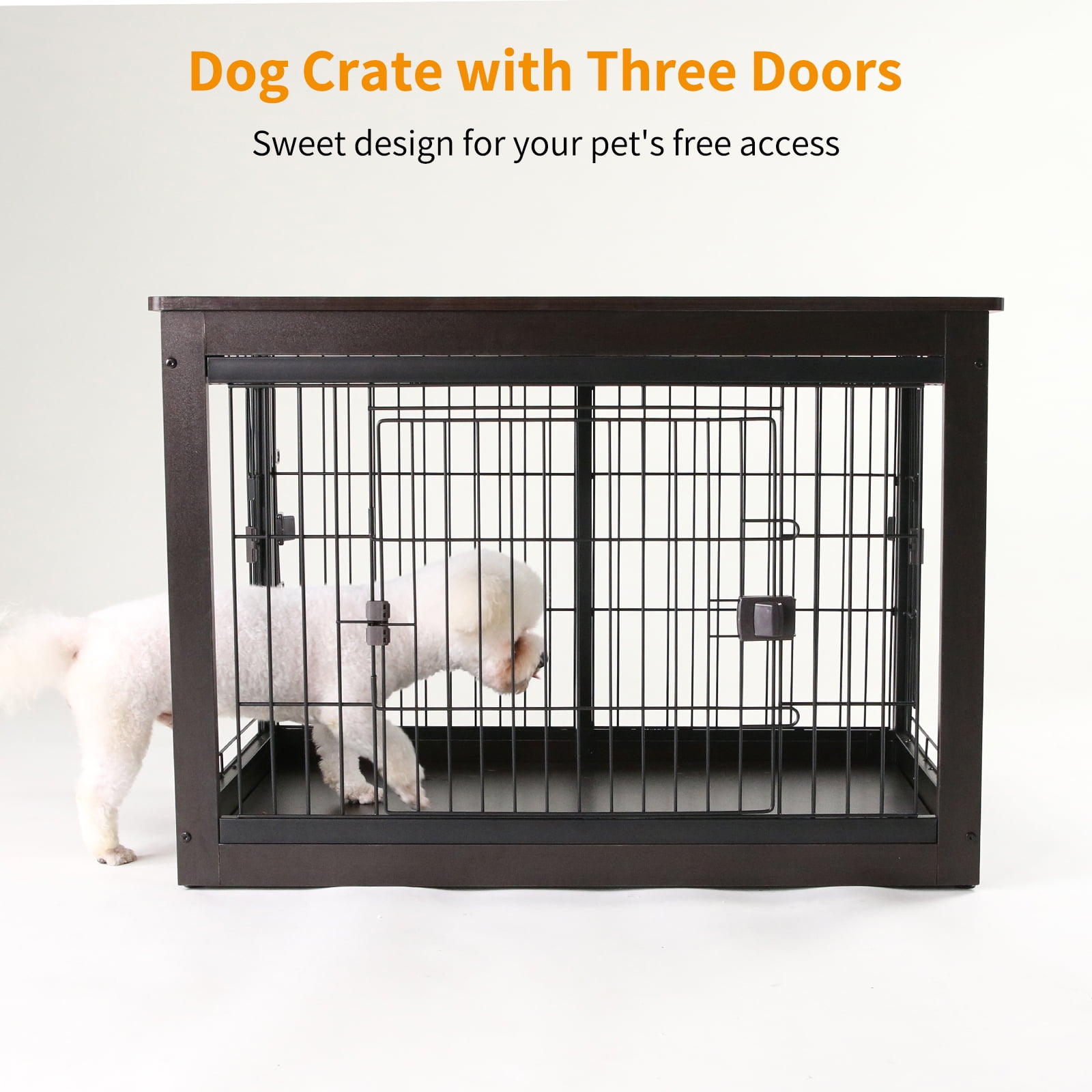 38 inch Dog Crate Furniture Indoor Dog Crate End Table Heavy-Duty Dog Cage with Dog Mat, Three-Door Dog House Black