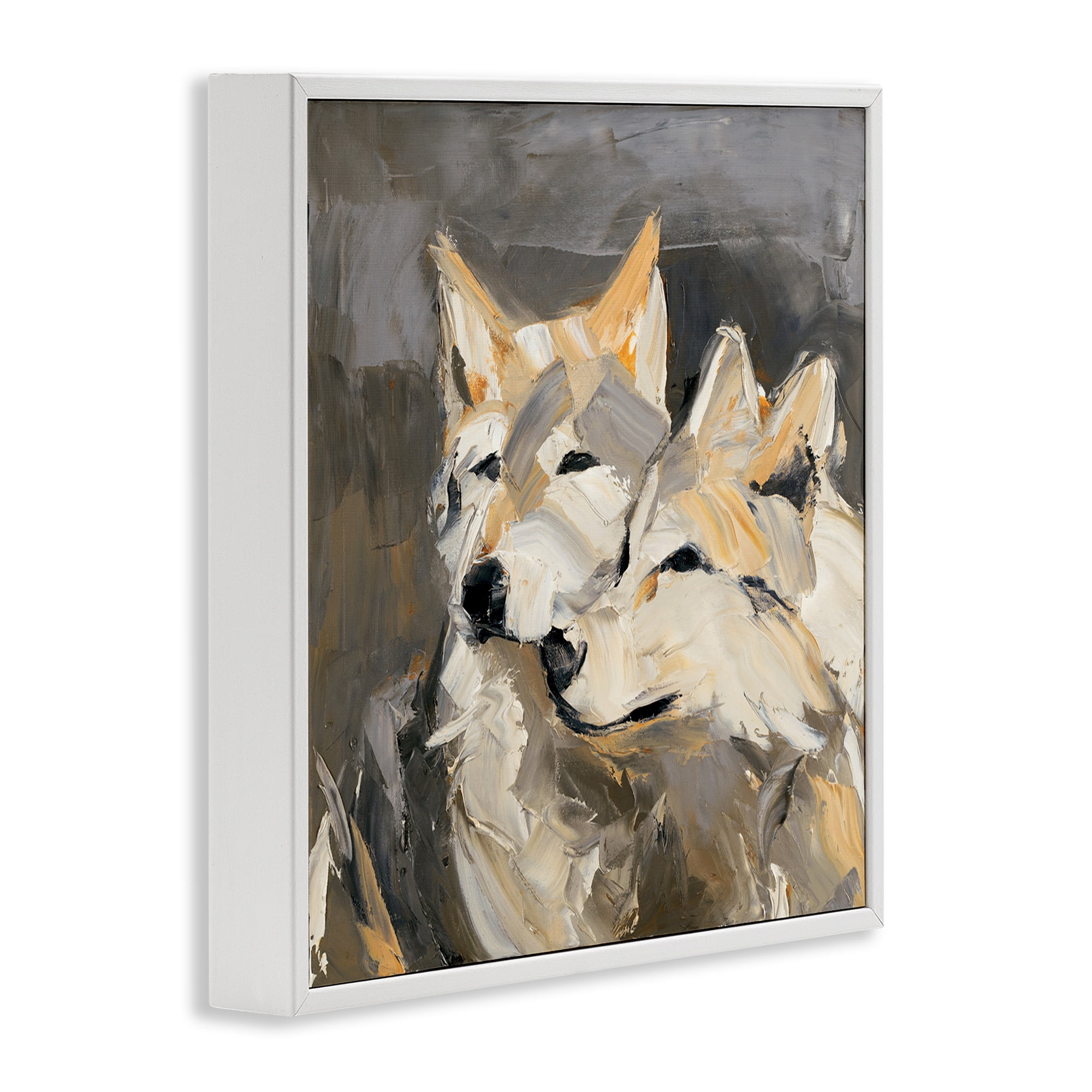 Stupell Industries Cuddling Wolf Pair Animals & Insects Painting White Framed Art Print Wall Art, 24 x 24