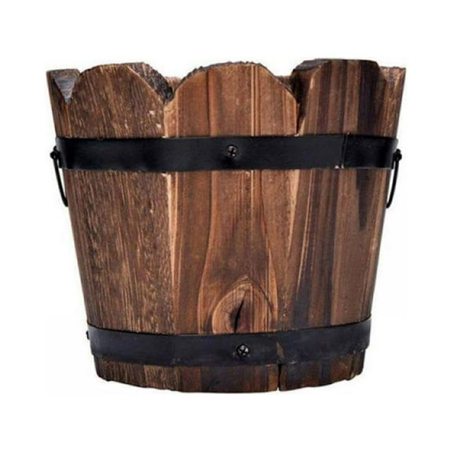 Retro Planting Flower Barrels Rustic Succulent Wavy Edge Planter Box Wood Barrels Flower Pot Plant Container Box 12*9*10cm