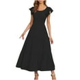 thumbnail image 1 of Hyknon Robes pour Femmes Mode Printemps/été Couleur Unie Manches Courtes Robe Confortable Décontractée Douce Fluide Ample, 1 of 5