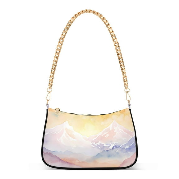 Womens Chain Shoulder Bag Sunset and Mountain Classic Tote Handbags Fashion Clutch Hobo Purse with Zipper for Travel Casual