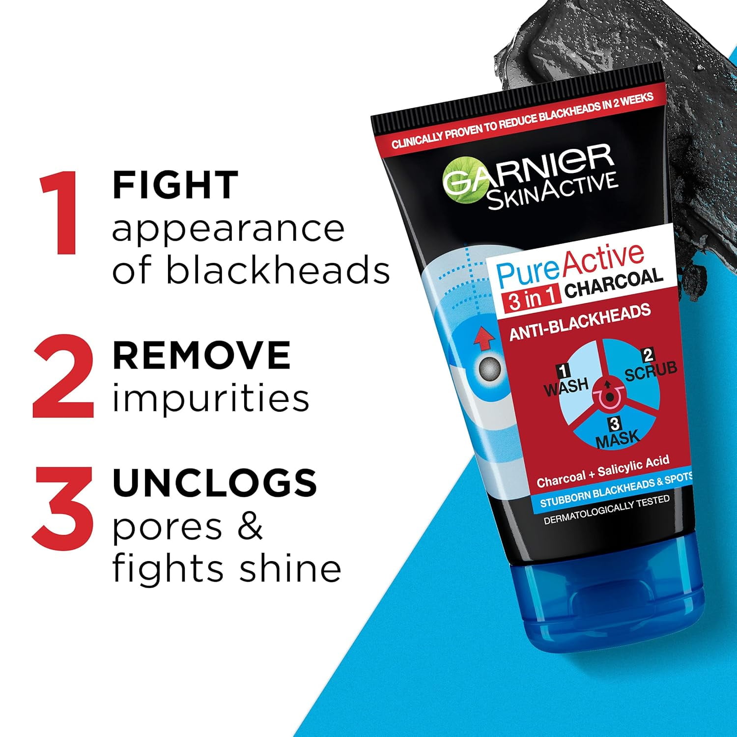 Garnier Pure Active Intensive 3in1 Charcoal Anti-Blackhead, Face Cleanser 150 ml