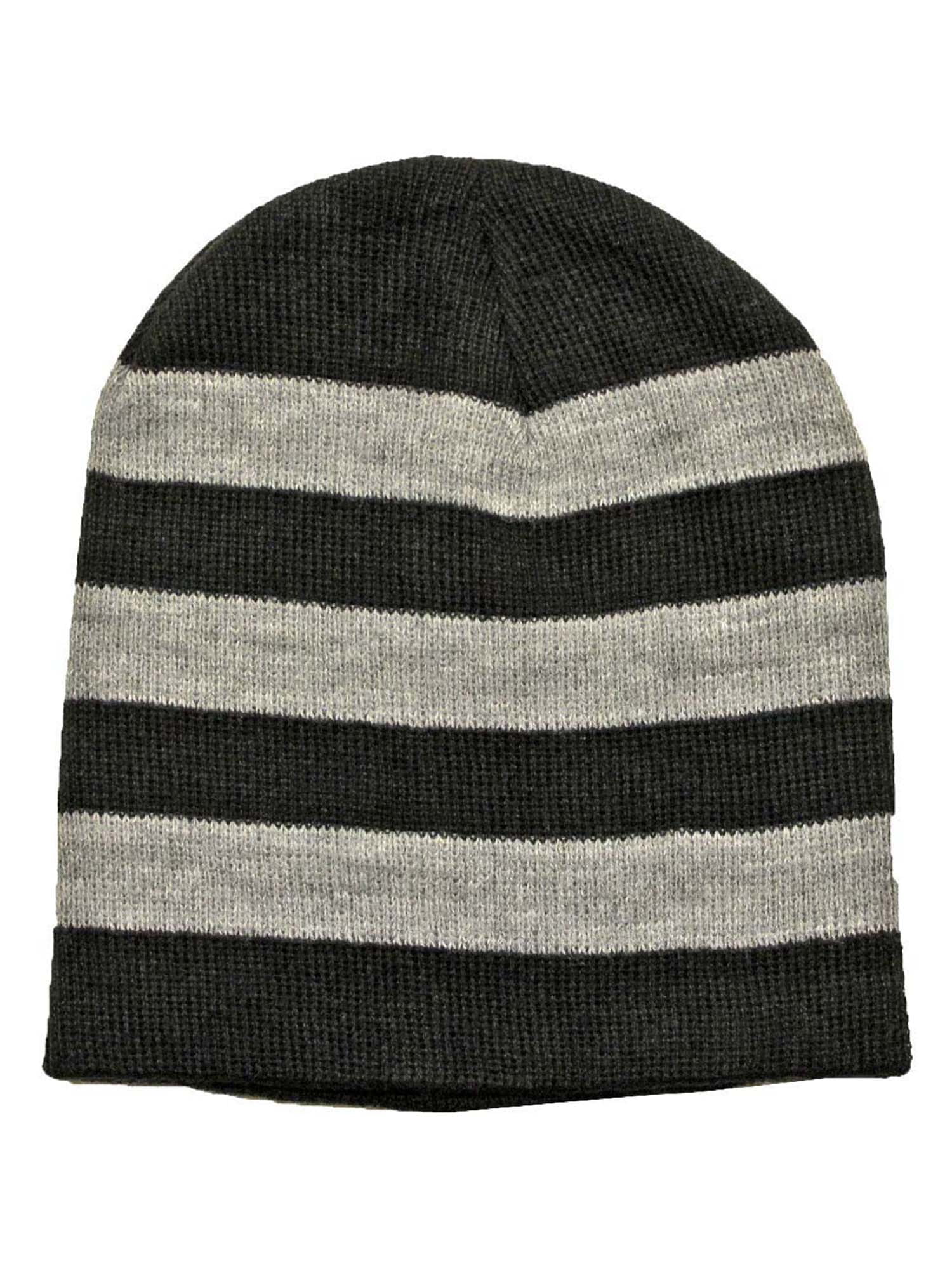 Black & Gray Tight Fitting Striped Knit Beanie Cap - Walmart.com