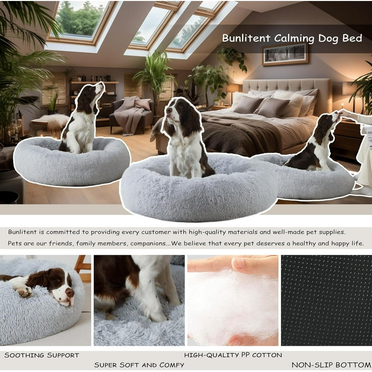 46 inch Calming Dog Bed Plush Anti Anxiety Donut Dog Bed for Large Dogs Warming Cozy Soft Cute Round Washable Marshmallow Cuddler Nest Pet Bed Grey Walmart