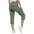 thumbnail image 4 of HKYNLAG Womens Capris with Pockets Petite Pull On Casual Cargo Pants Dressy Lightweight Ladies Baggy Cropped Pants for Hiking Army Green L, 4 of 5