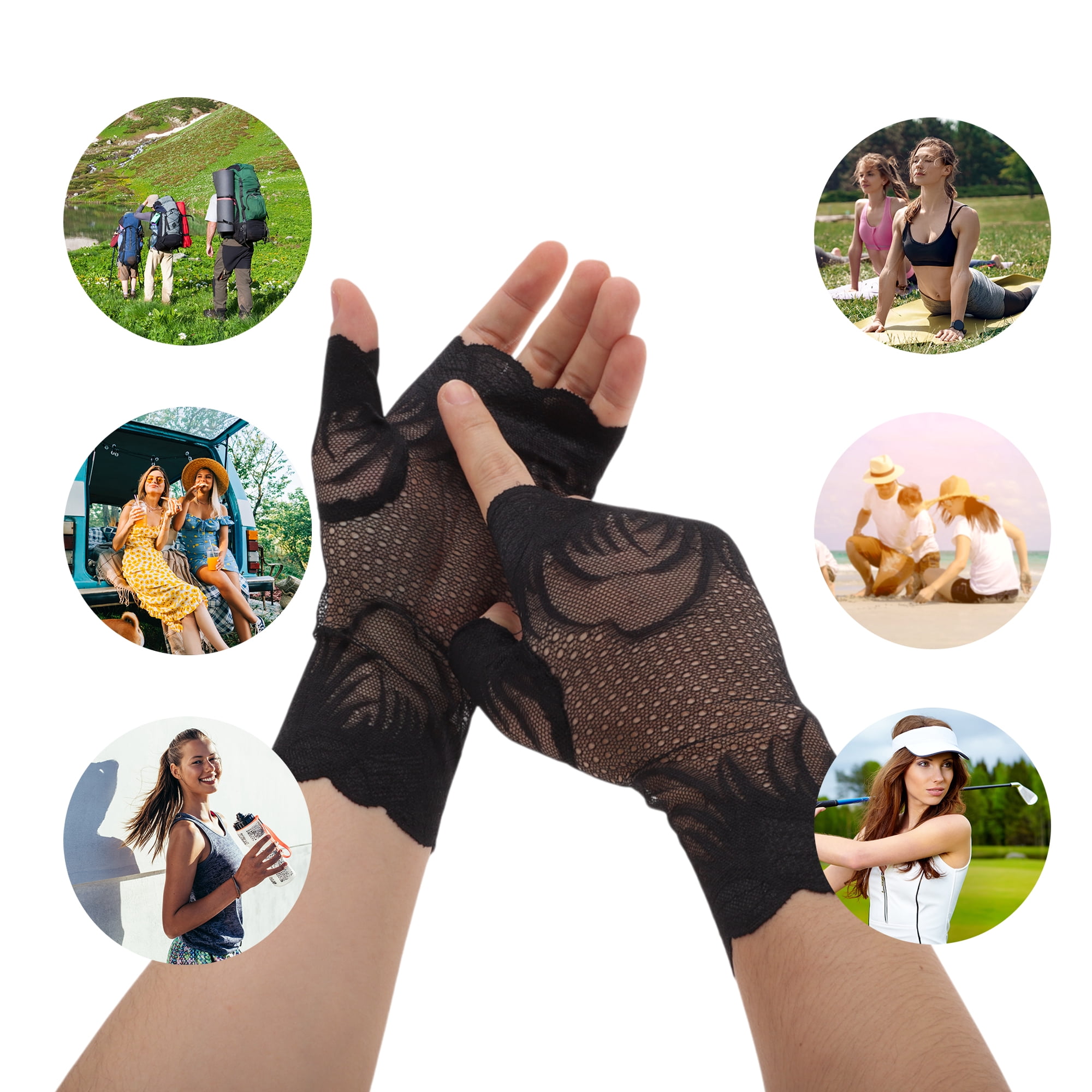 Unique Bargains Anti-slip Lace Manicure Gloves 1 Pair Black