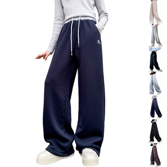 BiZtdJrK Fleece Sweatpants for Girls Solid Color Casual Drawstring Trouser Baggy Wide Leg Athletic Pants with Pockets Coffee