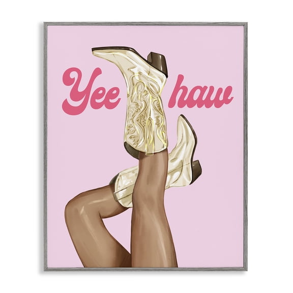 Stupell Industries Eclectic Yeehaw Cowgirl Boots Gray Framed Giclee Art, 16 x 20, by Ziwei Li