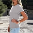 thumbnail image 4 of WULMLEO Women's Casual Cotton T-Shirt Rolled Cuff Short Sleeve Tops Lightweight Summer Top for Beach Trips Errands Light Gray 2XL, 4 of 6