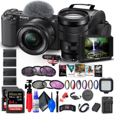 Sony ZV-E10 Mirrorless Camera with 16-50mm Lens + Sony 18-105mm Lens + More