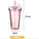 thumbnail image 4 of Vaso, Vaso con Pajita Doble, Taza de café con Jugo, 420 ml con Tapa y Pajita, Botella de Agua Reutilizable (Rosa) Sailing Electrónica, 4 of 5
