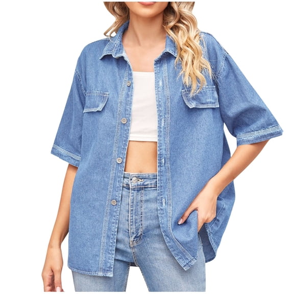Wdfiry Women's Denim Jackets Fashion Casual Long Sleeve Solid Color Coat Button Down with Pocket Slim Fit Jean Cardigan Autumn Winter