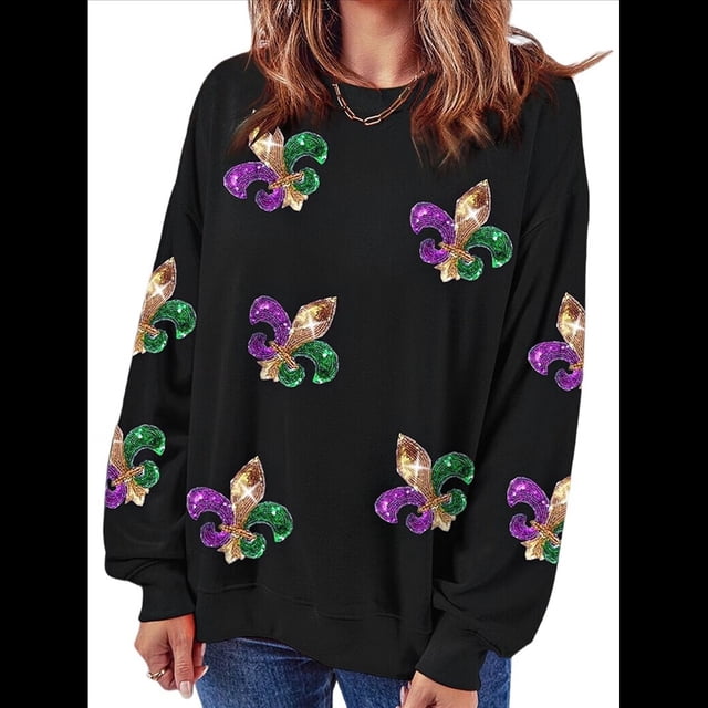 Sudadera de Extragrande con Cuello Redondo y Larga para Mujer Negro XL