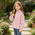 thumbnail image 4 of Hzzrkos Girls Corduroy Mock Neck Sweatshirt Long Sleeve Casual Pullover Tunic Top Soft Textured Shirt with Side Slit Hem Relaxed Daily School Travel Wear Pink, 4 of 8