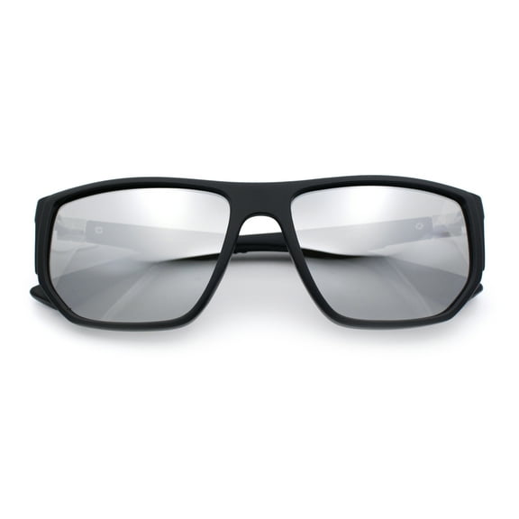 Polarized Mens Flat Top Sport Plastic Geometric Rectangle Sunglasses [Black - Silver Mirror]