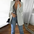 thumbnail image 2 of Ladies Workoffice Blazer Lapel Notched Elegant Cardigan Single Breasted Blouse Button Down Fashion Jacket Solid Color Fitted Suit Mid Length Leisure Outwear, 2 of 5