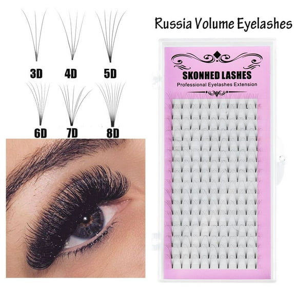 SKONHED 16 Rows Apply Quickly 0.07 Thickness Semi Permanent C/DCurl False Eyelashes Premade Volume Fans Lash Extension Faux Mink Hair 8D-0.07-D-8MM