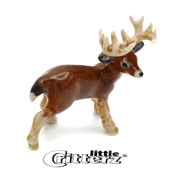 Little Critterz Brown Deer "Buck" Animal Hand-painted - Home Decor Animal Decorative Figurine Birthday Gift - Miniature Porcelain Figurine