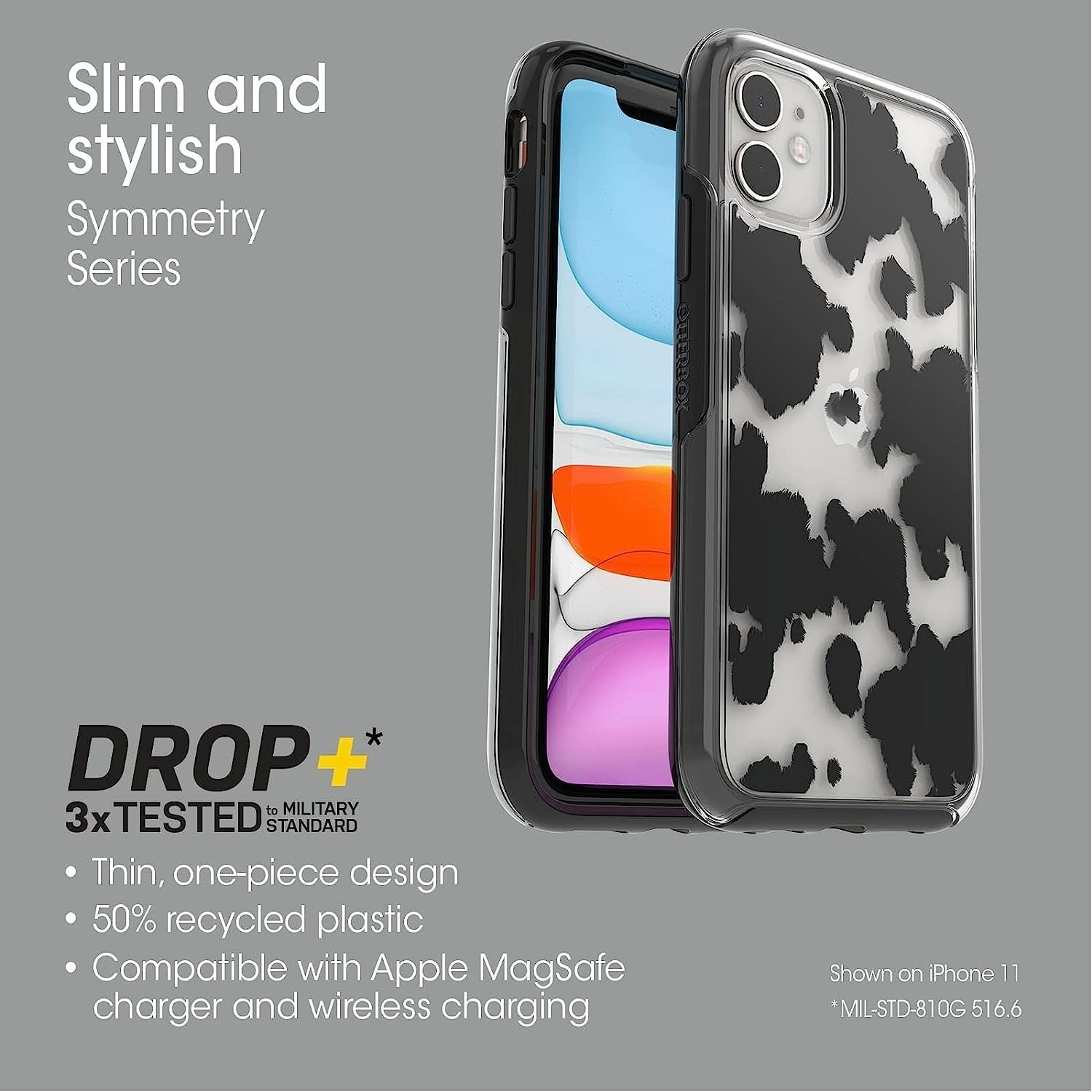 OtterBox iPhone 11 Only - Symmetry Clear Series Case - Cow Print - Ultra-Sleek - Wireless Charging Compatible - Raised Edges Protect Camera & Screen - Non-Retail Packaging