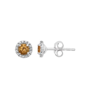 Citrine and White CZ Sterling Silver Cushion-Framed Earrings