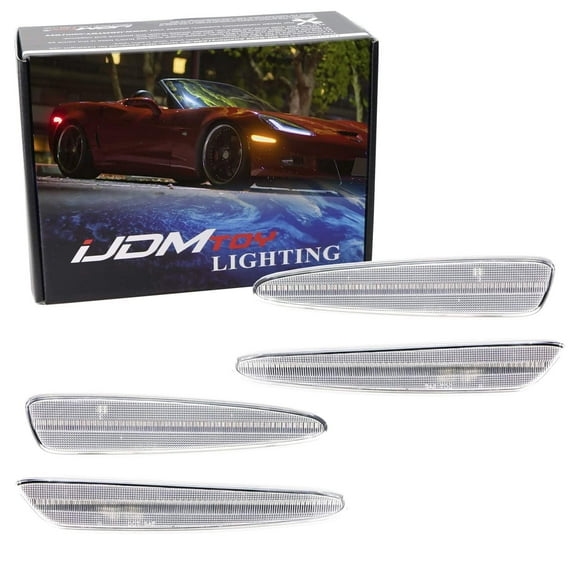 Clear Lens Full LED Strip Front & Rear Side Marker Light Kit For 2005-2013 Chevy Corvette C6, Powered by 192-SMD LED, Replace OEM Sidemarker Lamps