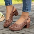 thumbnail image 3 of Rokment Womens Platform Slingback Dressy Sandals 2026 Ladies Fashion Casual Hollow out Leather Closed Toe Chunky Stackable High Heels Slip on Dress Shoes with Back Strap Summer Fall Brown Size 7.5, 3 of 5