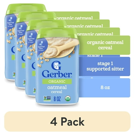 (4 pack) Gerber 2nd Foods Organic for Baby Grain & Grow Baby Cereal, Oatmeal, 8 oz Canister