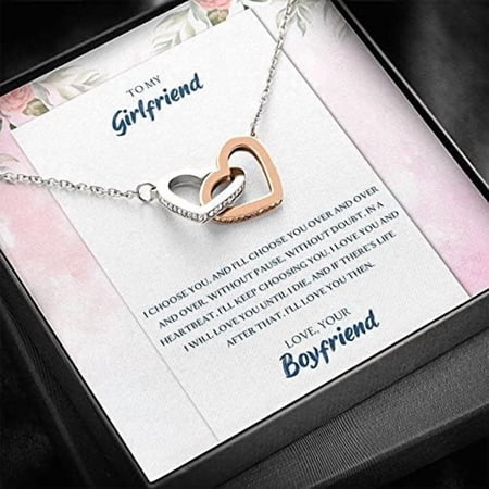 Happy Birthday Girlfriend Necklace, Interlocking Hearts Necklace Message Card, Valentine For Girlfriend, Necklace for Girlfriend, Birthday for Girlfriend, Graduation I will love you then