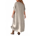 thumbnail image 3 of LWavelet Women's Plus Size Lounge Maxi Dress Long Sleeve Crew Neck Soft Comfy Casual Nightgown Gray 4XL, 3 of 4