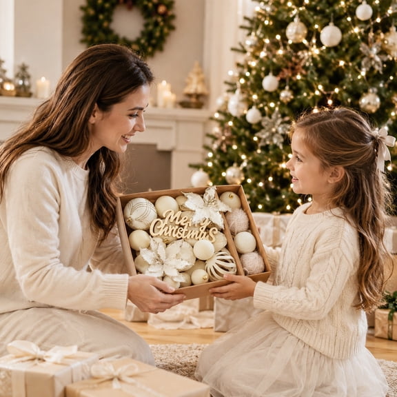 Christmas Tree Ornaments Set 38 Piece White Velvet Christmas Ornaments Gold Christmas Ornaments Mini Christmas Ball Ornaments Christmas Tree Decorations for Holiday Home Decor