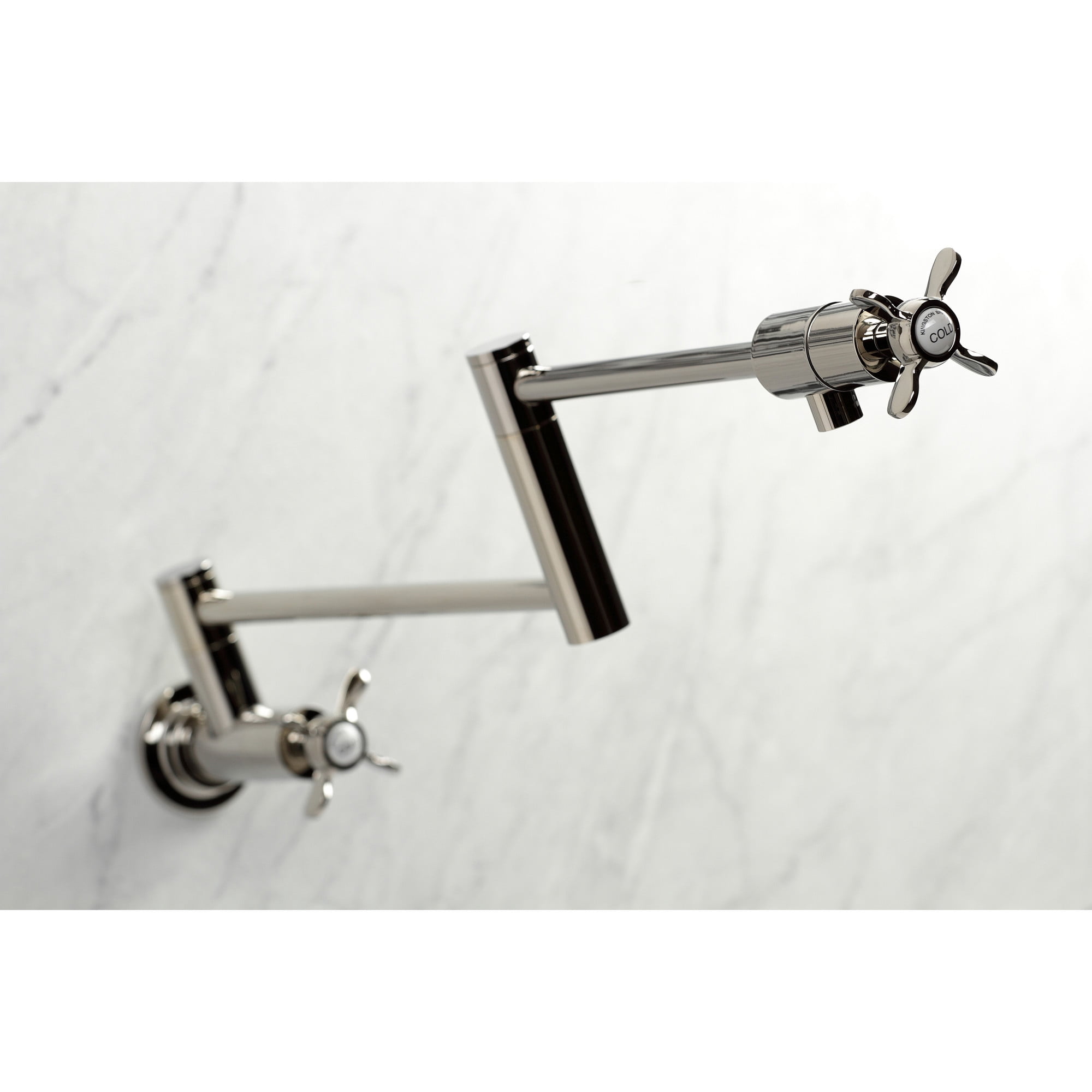 Kingston Brass KS4106BEX Essex Two-Handle 1-Hole Wall Mount Pot Filler Faucet in Polished Nickel