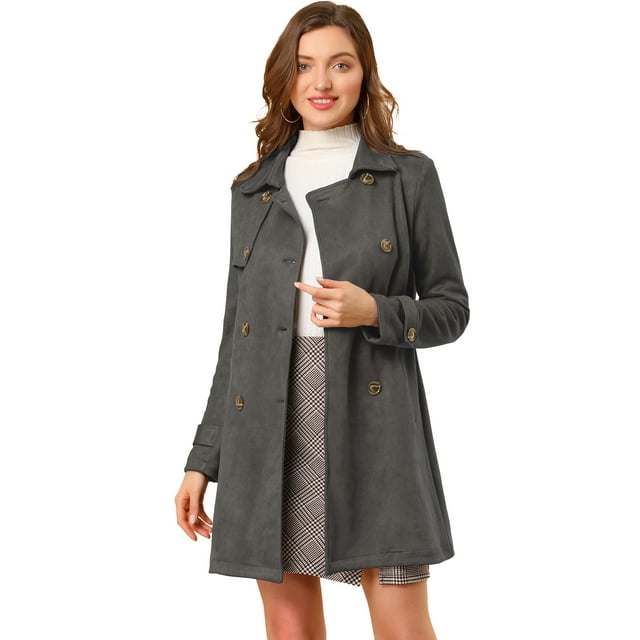 INSPIRE CHIC Manteau Trench à Revers Crantés à Double Boutonnage pour Femme