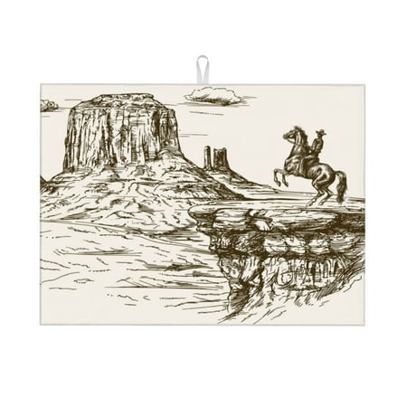 

Coaee Western Desert Cowboys 1 for Kitchen Drying Mat Dish Drying Mats for Kitchen Counter Foldable Water-Absorbent Suitable for Draining Racks