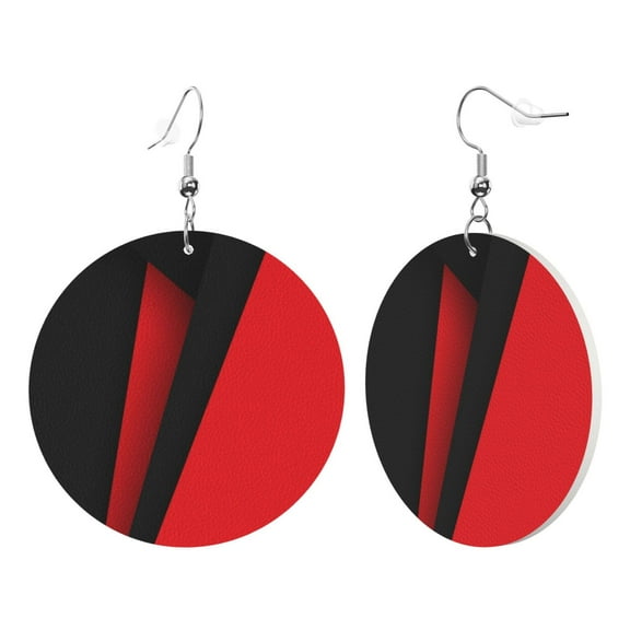 Round Leather Earrings For Women Red Black Abstract Drop Earrings Lightweight Dangle Earrings