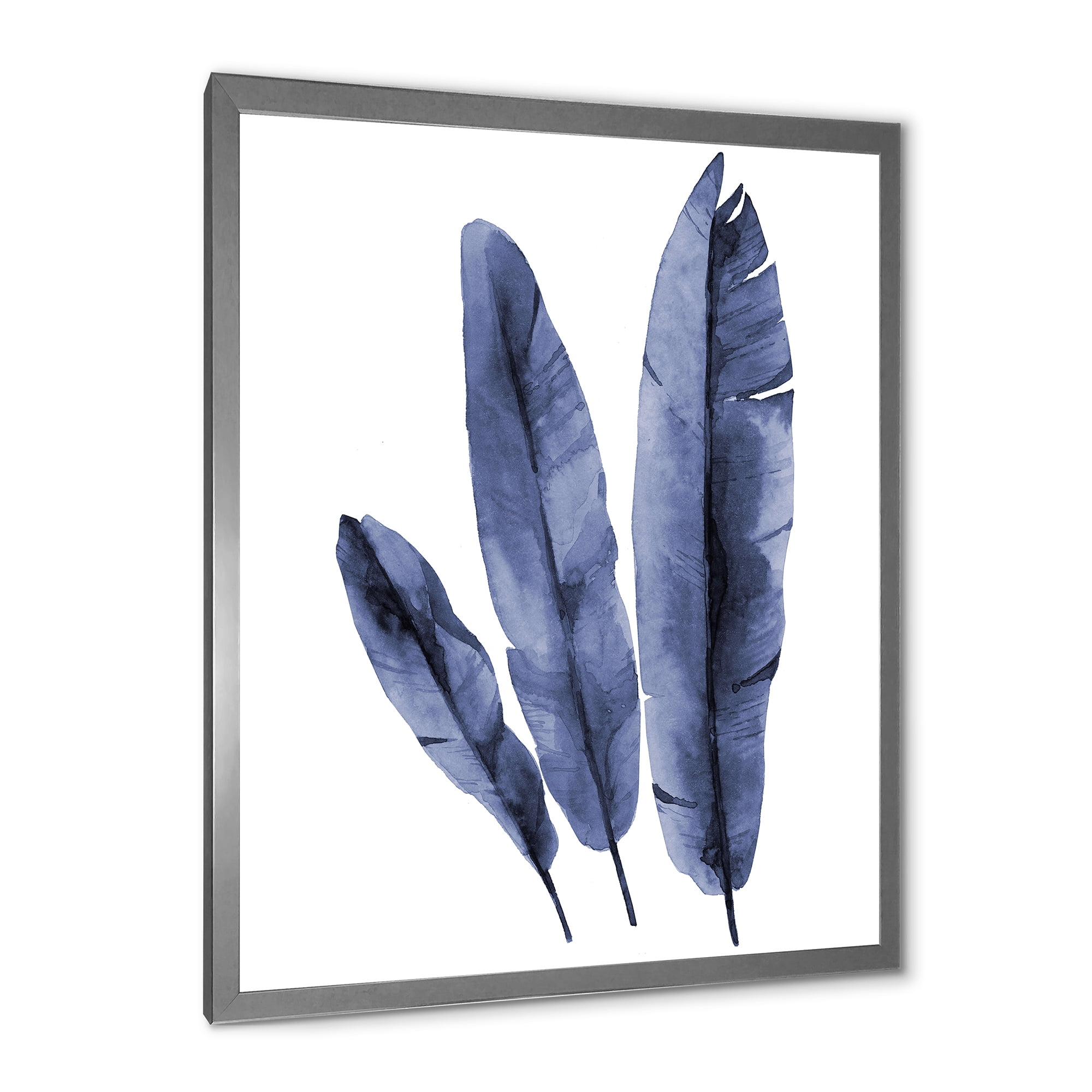 Designart 'Navy Blue Tropical Banana Leaves On White' Tropical Framed Art Print