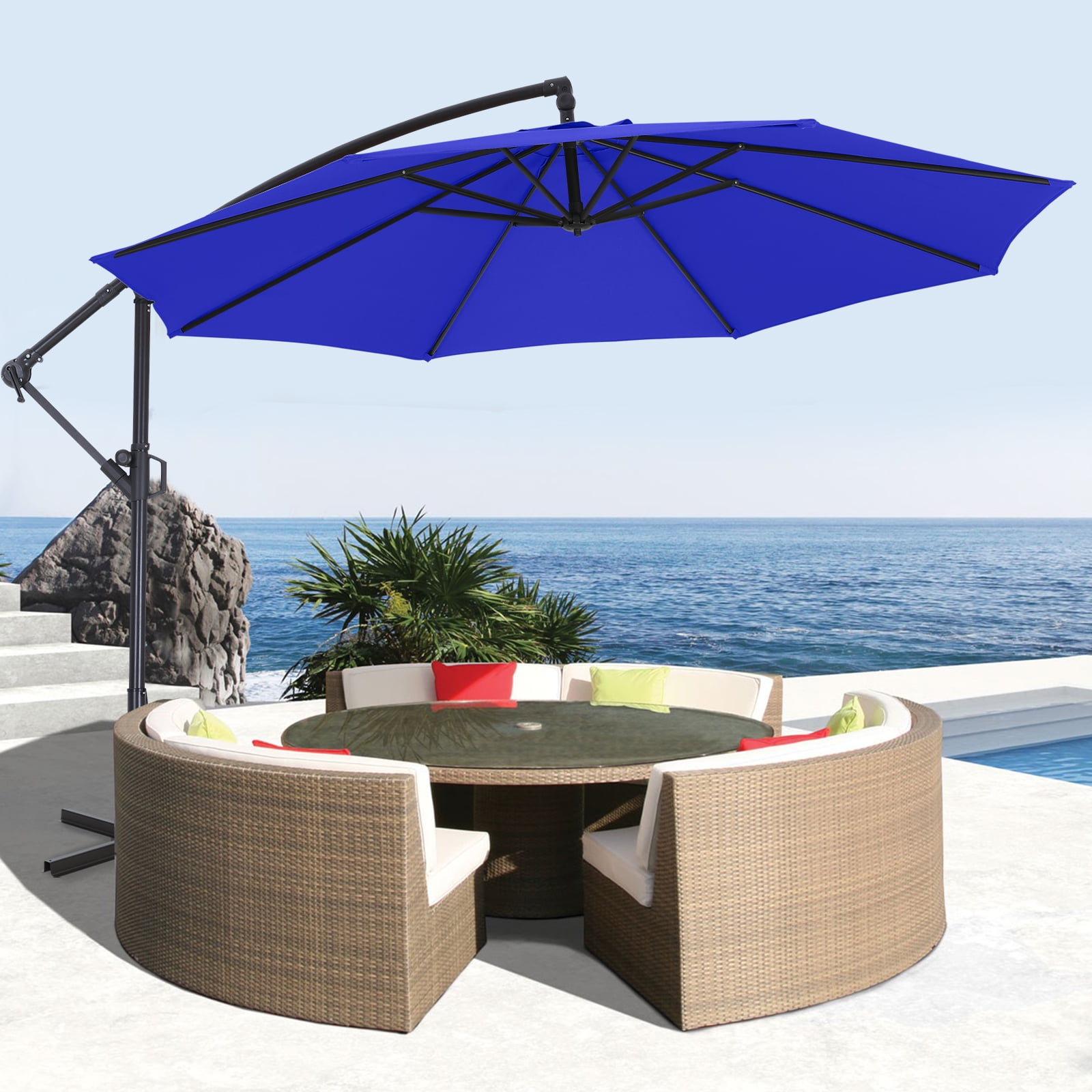 ABCCANOPY 10 FT 360°Rotation Cantilever Patio Umbrella with Crank & Cross Base for Garden, Backyard, Pool and Beach, 12+ Colors(blue)
