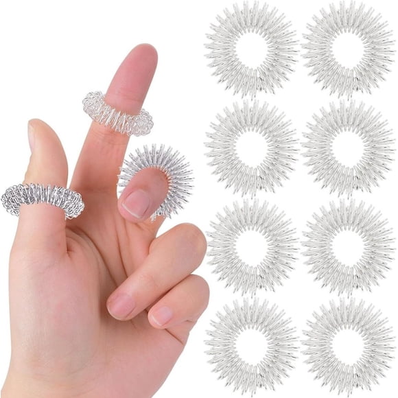 8-piece set of acupressure massage rings, finger massage rings, acupressure massage ring set, used to relieve stress and improve circulation.