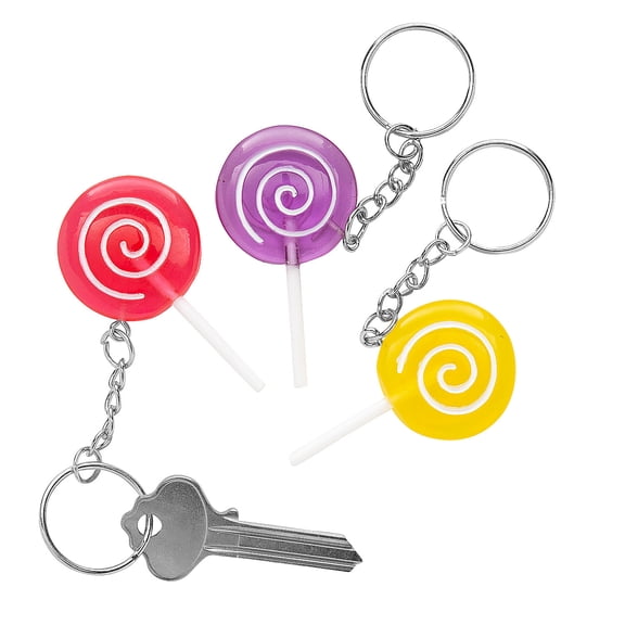 Fun Express 2 1/4" Swirl Pop Lollipop Candy Keychain Assortment - 12 Pc.