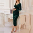 thumbnail image 4 of IBTOM CASTLE Women‘s Velvet Dress Long Sleeve V Neck Ruched Bodycon Wrap Dress Evening Party Wedding Guest Formal Long Dresses M Green - Wrap, 4 of 4
