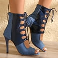 thumbnail image 2 of hopeusnice High-Heels Mid Calf Boots for Women Tapered High heel Breathable Soft Trendy Open Toe Non-slip 75%Rayon 25%Polyester Summer Shoes Women's High-Heels Mid Calf Boots Dress Shoes Blue 41, 2 of 9