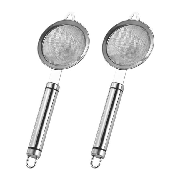 2 coladores de malla fina de acero inoxidable, coladores de alimentos, filtros de jugo multifuncionales. Mango de alambre doble