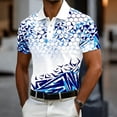 thumbnail image 1 of Ceisia Men's Slim Fit Short Sleeve Geometric Print Turndown Collar Shirt with Contrast Trim Blue XXL Gifts, 1 of 5