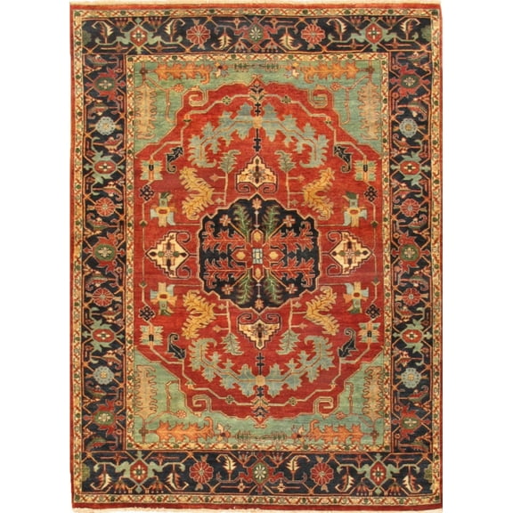 Pasargad Home Serapi Collection Hand-Knotted Wool Rust/Navy Area Rug- 3' x 5', For Indoor Space and all Age of Group
