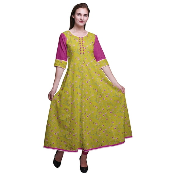 Bimba Print Long Anarkali For Women Indian Kurti Casual Ethnic Tunic