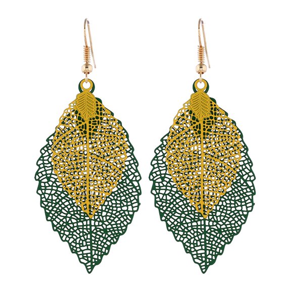 Kiplyki Bohemian Hollow Leaf Double Layer Multicolor Earrings Women's Accessories