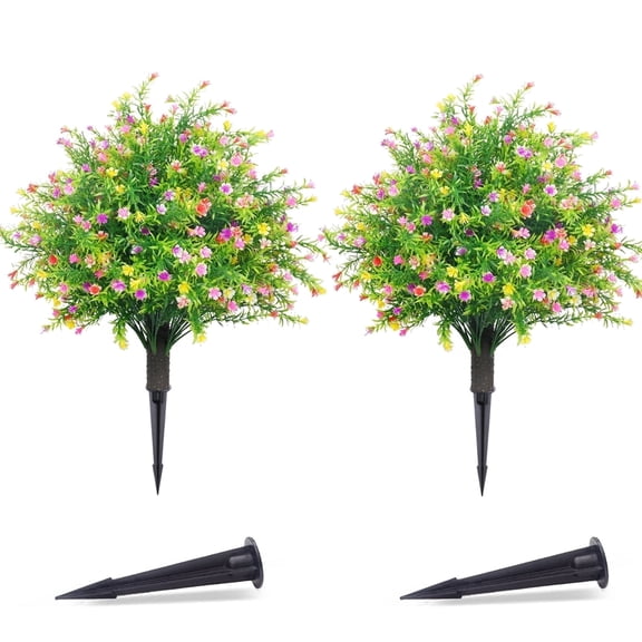 THE BRIVE 21.6 Inch Artificial Mixed Leaf Topiary Ball Trees, 2 Set of UV Resistant Fake Evergreen Shrubs Bushes Plants with Ground Spike, Fake Plants for Outdoor Indoor Front Porch Garden
